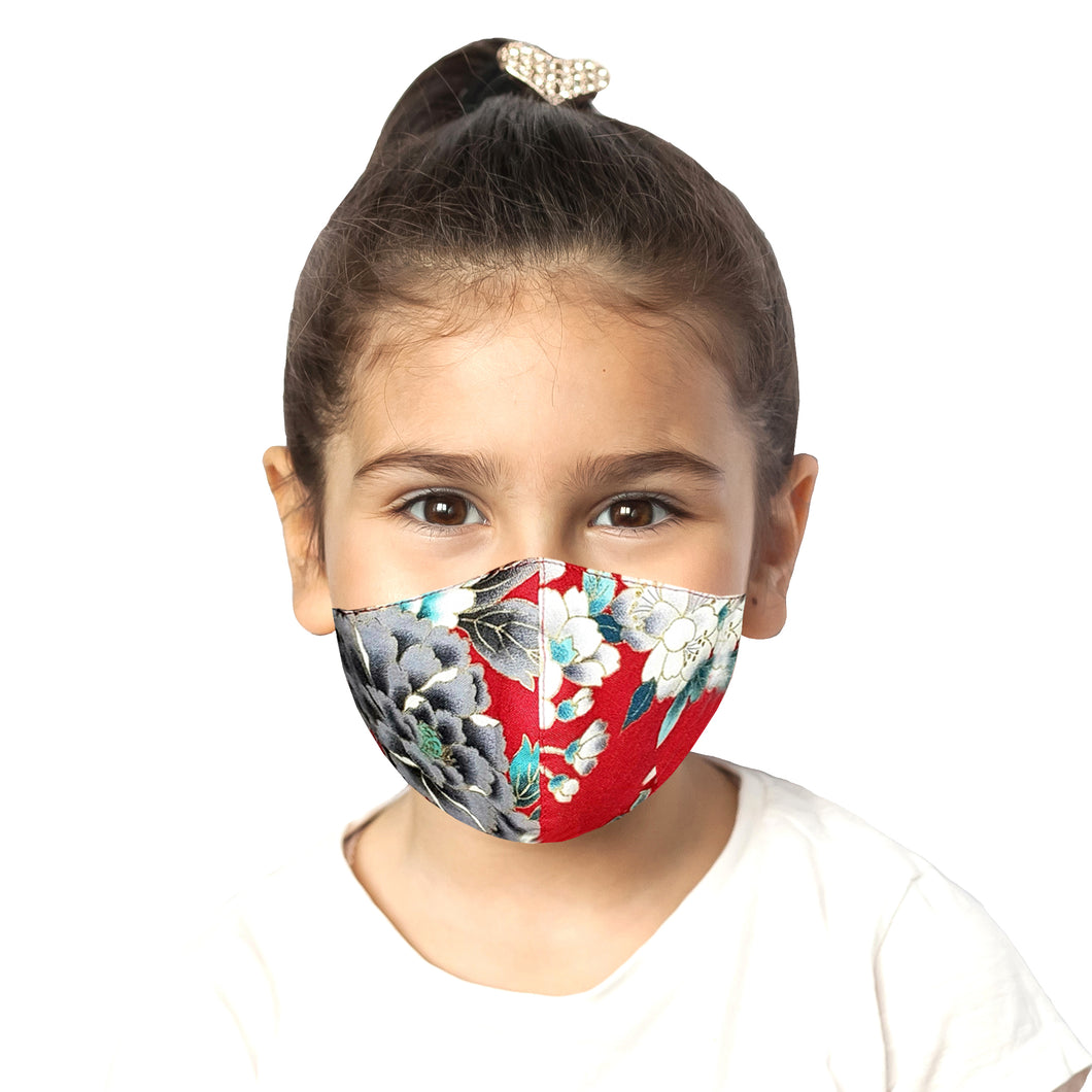 Kids Floral Mask - Red - Maskela